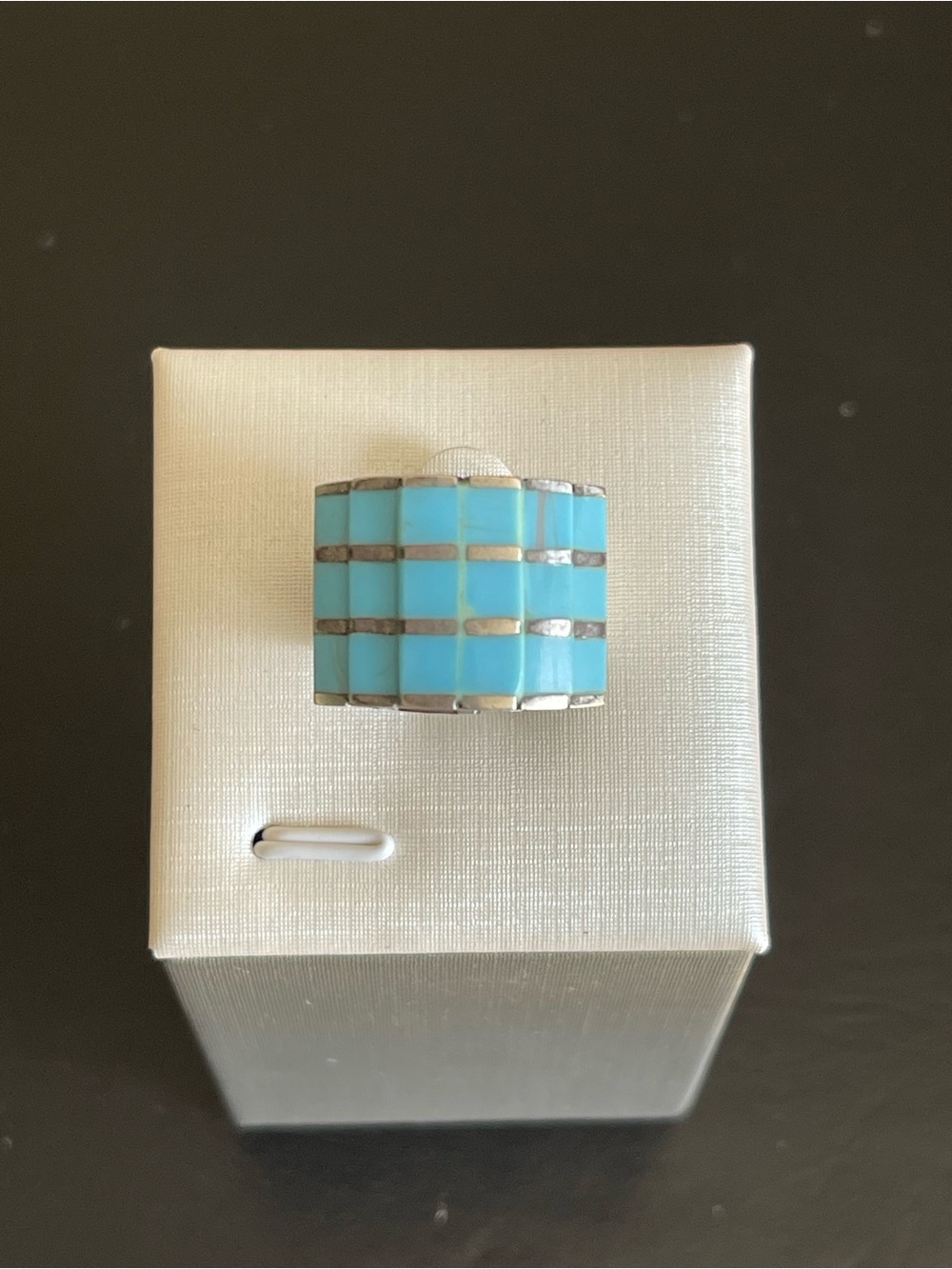 Genuine Turquoise Inlay 925 Sterling Silver Statement Ring.